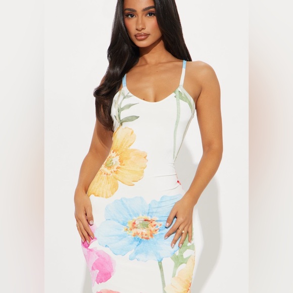 Fashion nova summer white Floral Print Bodycon Dress - Picture 1 of 3